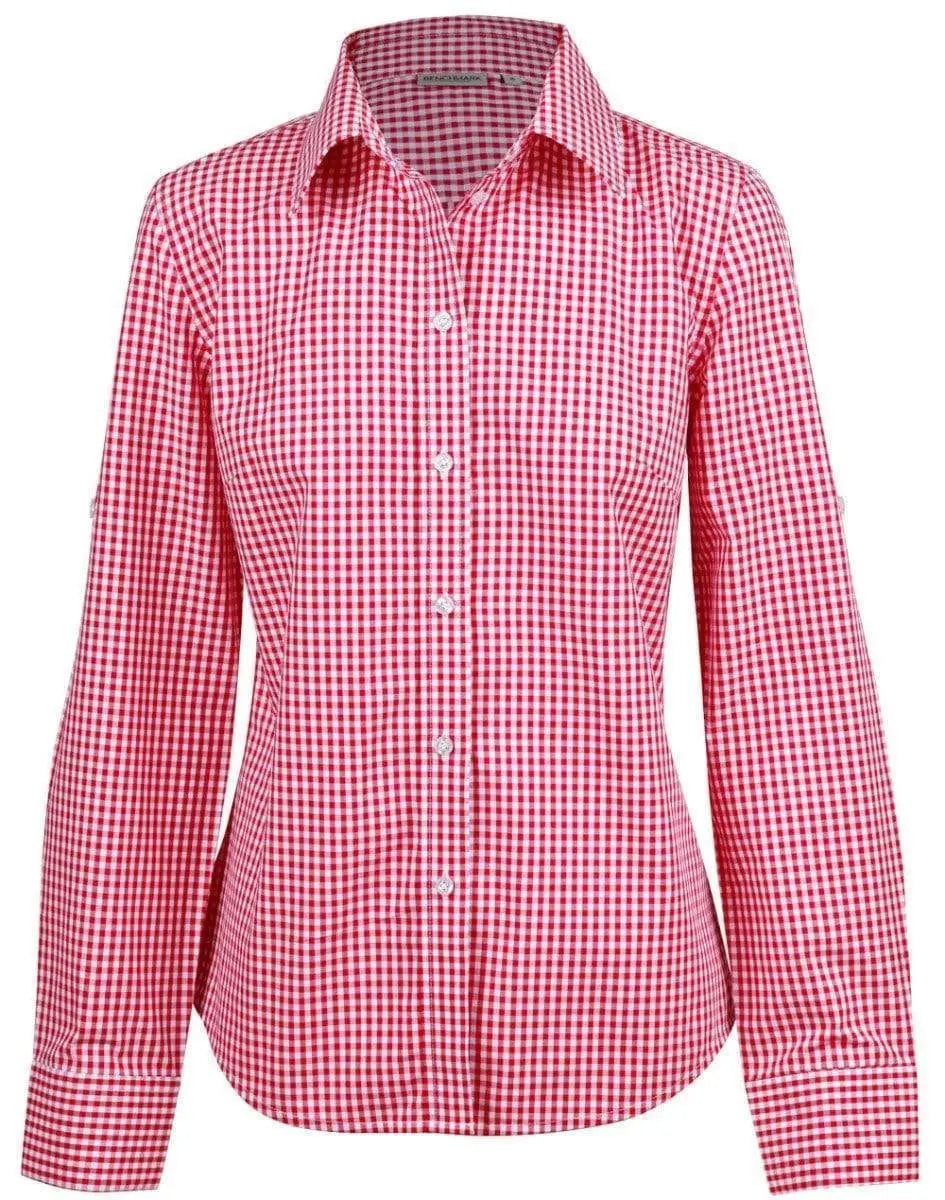 Winning Spirit Ladies’ Gingham Check Long Sleeve Shirt M8300L Corporate Wear Winning Spirit Red/White 6
